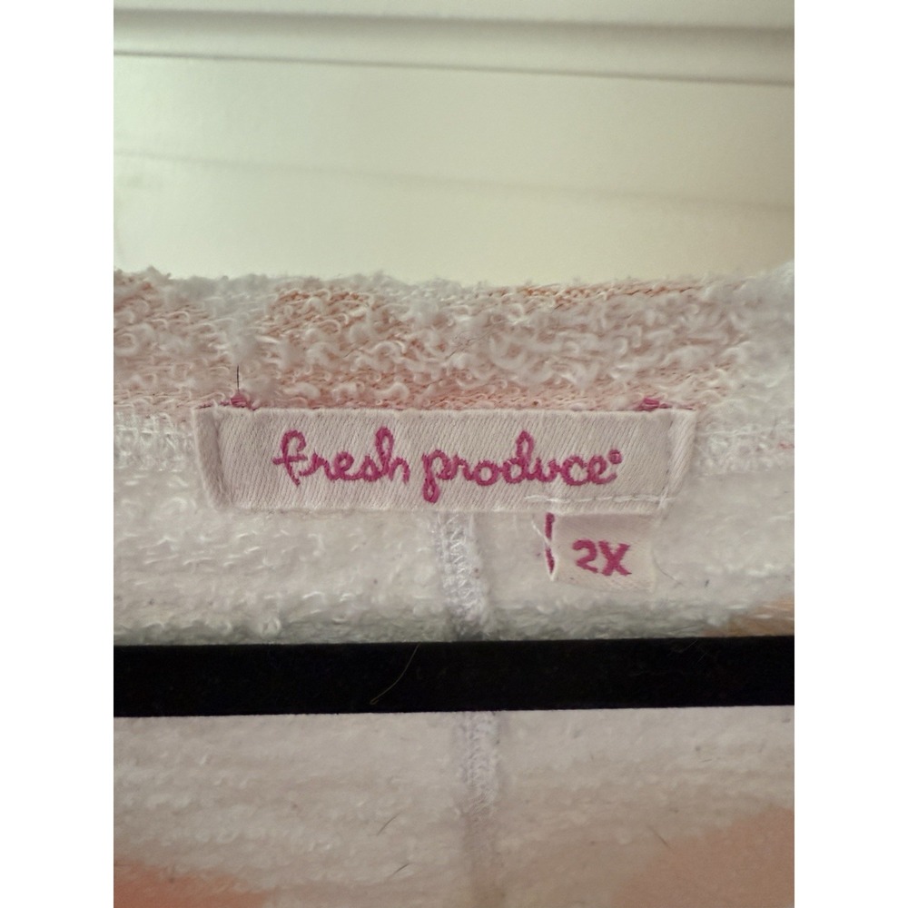 Fresh Produce Women's Coral Pink Floral Sweatshirt Size Cotton Terry Cloth 2XL - Picture 2 of 6